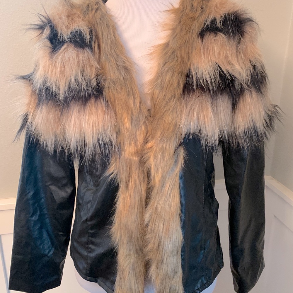 Faux leather with faux fur jacket